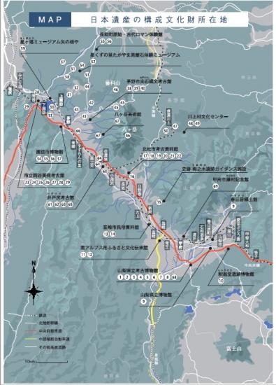 日本遗产星降中部高地绳文世界构成文化遗产地图